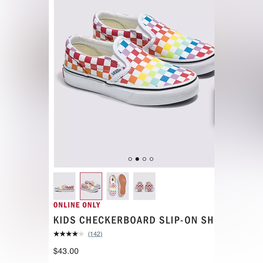 Children’s rainbow checkerboard slip-on Vans size 11.5